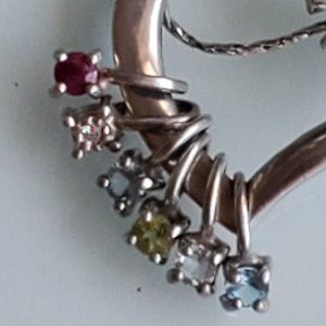 LENOX 925 Sterling Silver Birthstones Gems Charm Open Heart Pendant Necklace